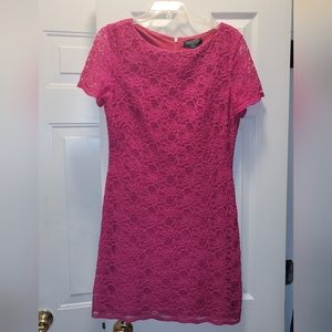 🔥 EUC Ralph Lauren Lace Dress Size 12 Barbie Pink Fushia 🔥